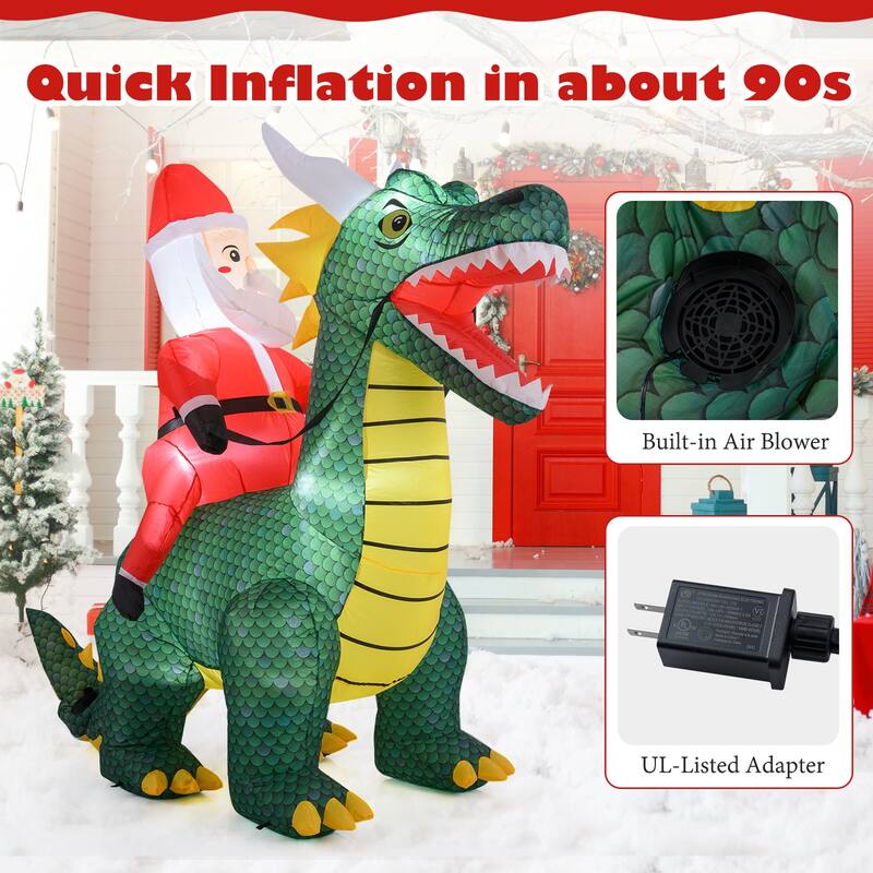 Gymax 6.7 FT Christmas Inflatable Santa Claus Ride on Dinosaur