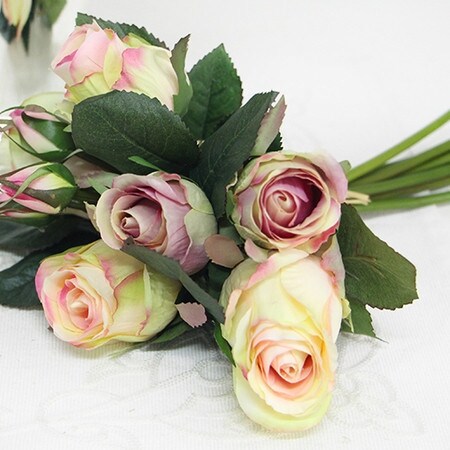 G Home Collection Luxury Silk 9 Rose Bouquet in White 11" Tall - Pink