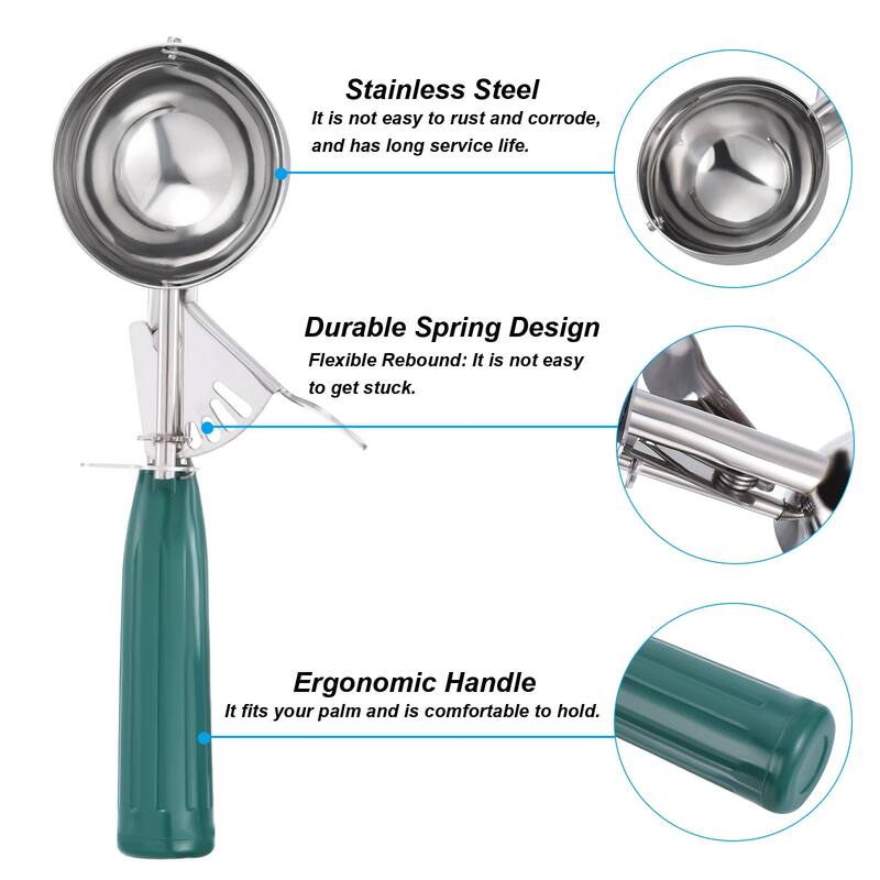 2.6 Ounce Ice Cream Scoop with Trigger, Portion Cookie Scoop, Green