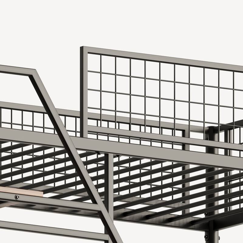 70'' Twin Metal Loft Bed with Built-in LED Lights and Charging Station