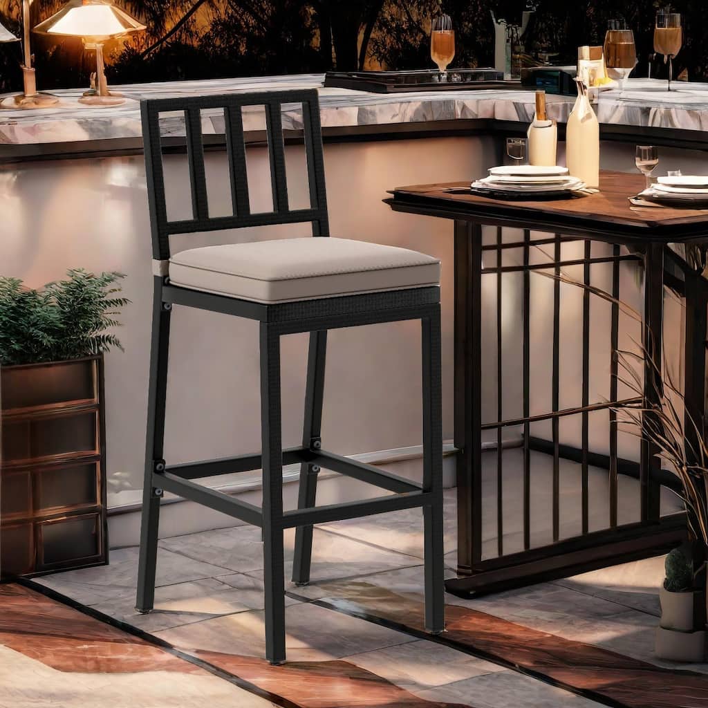 Outdoor Cushioned Bar Chairs Patio Dining Chairs with Vertical Stripe Set of 2