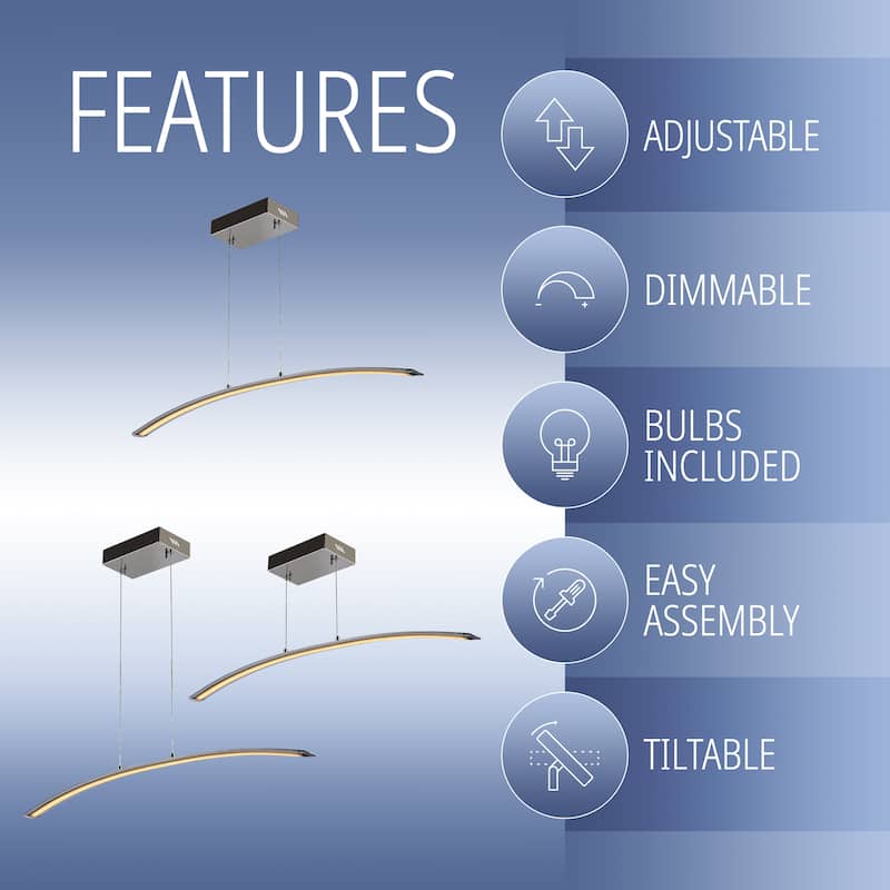 Nathaniel 41.5" Dimmable Adjustable Integrated LED Metal Linear Pendant, by JONATHAN Y