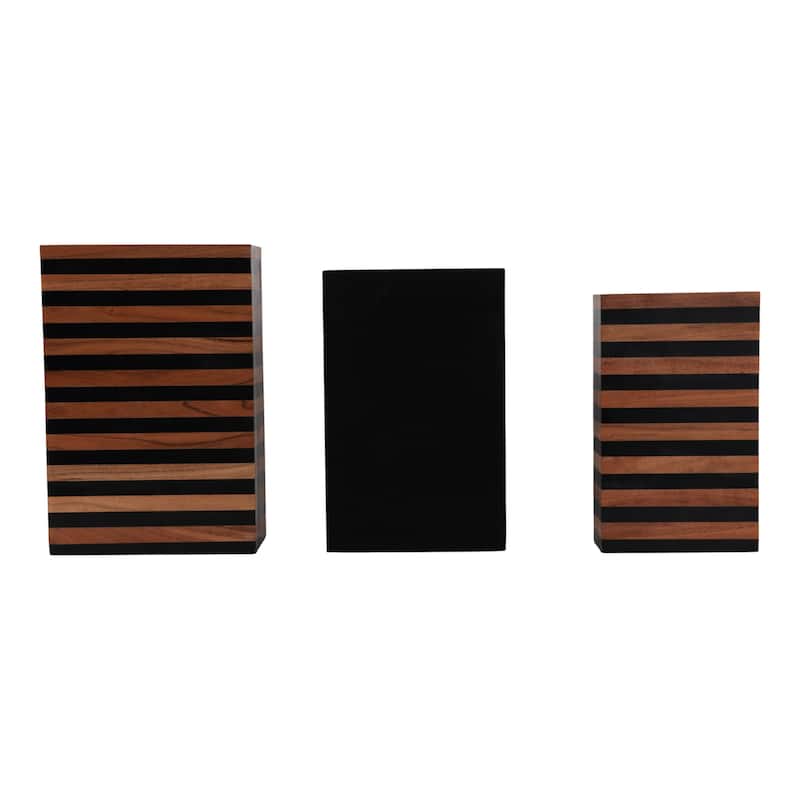 Wood Resin Storage Boxes Striped Modern Design (Set of 3) - 3/4" Brown - 12" x 8" x 3.5"
