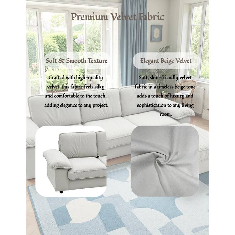 Upholstered L-Shaped Sectional Sofa Couch with Ottoman, Modern Fabric Deep Seat Sofa