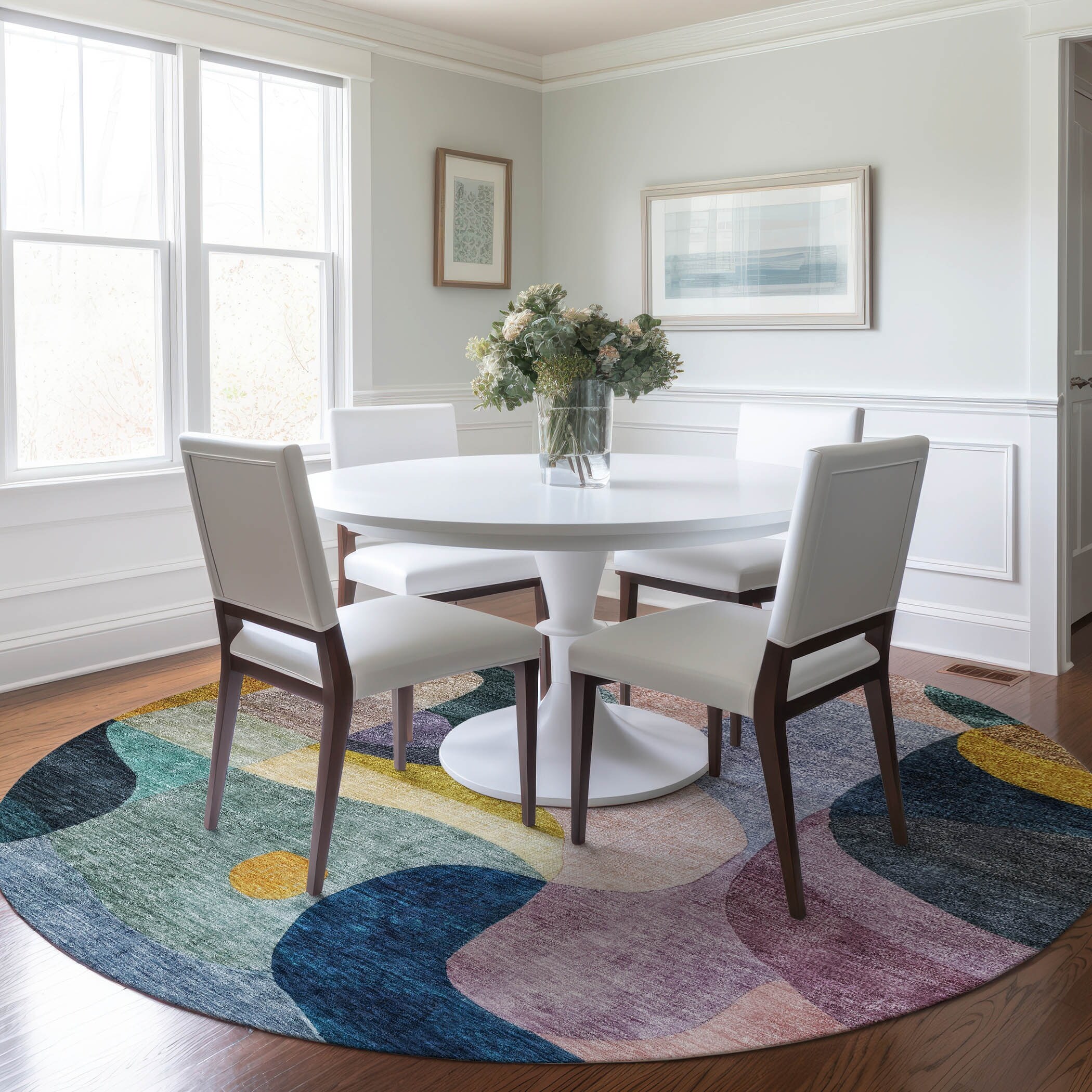 Machine Washable Indoor/ Outdoor Abstract Contemporary Chantille Rug