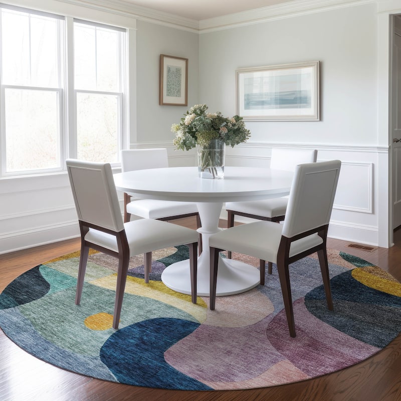 Machine Washable Indoor/ Outdoor Abstract Contemporary Chantille Rug - Green - 8' x 8'