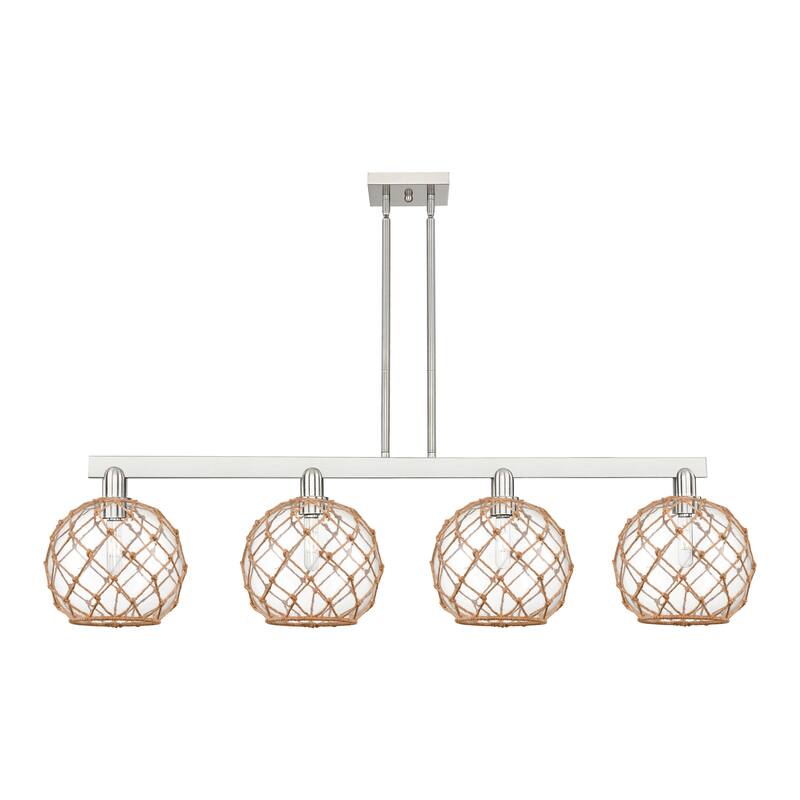 Innovations Lighting Endless Possibilities Arcadia - Farmhouse Rope - 4 Light 53" Stem Hung Island Light - Clear Glass with Brown Rope/Brushed Satin Nickel