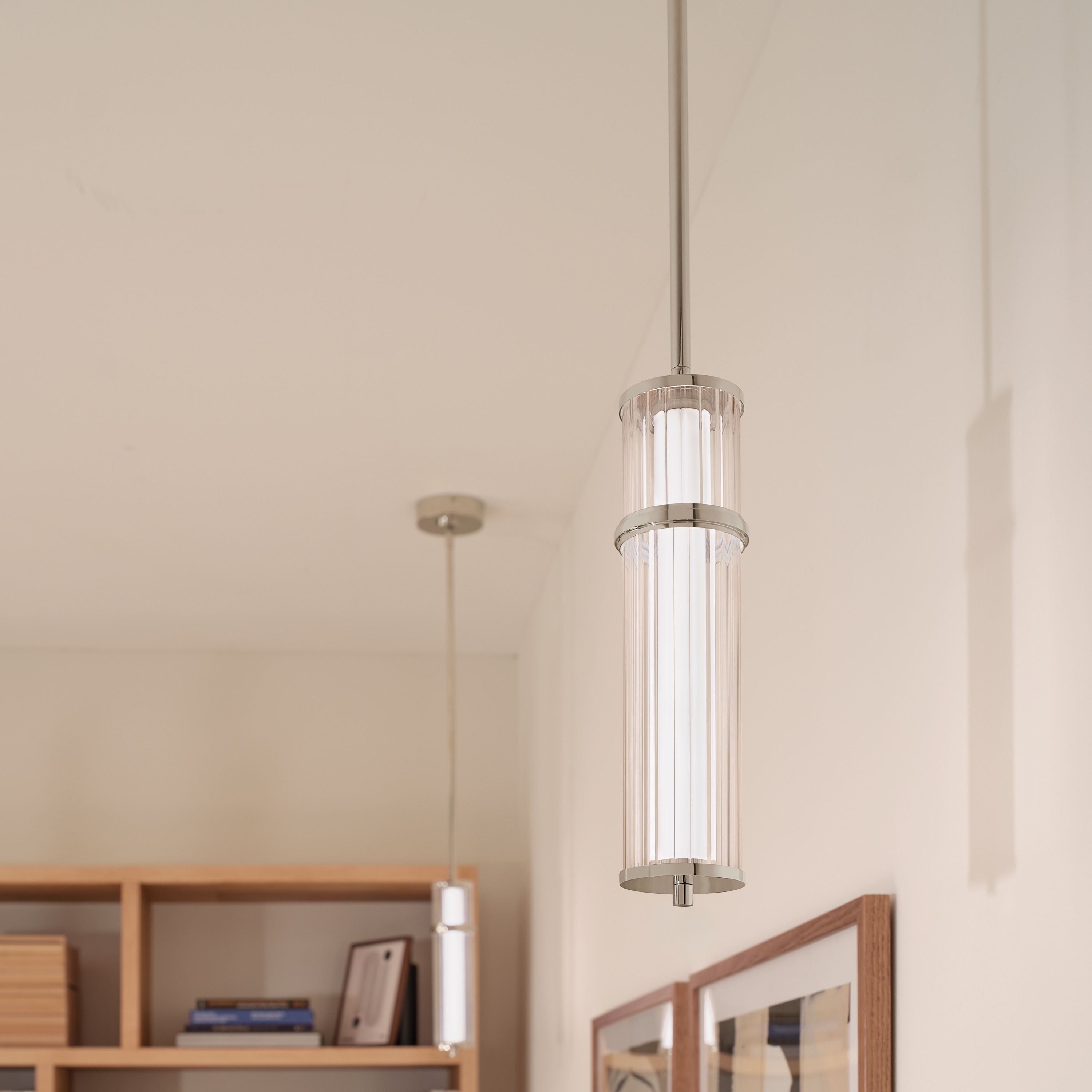 Kichler Lighting Riven 15.5 Inch LED 1 Light Pendant with Clear Fluted Glass in Polished Nickel
