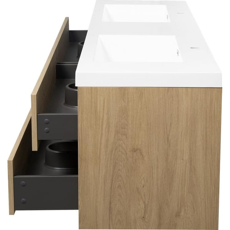 ABRUZZO 60" Floating Bathroom Vanity Double Sink with Stone Resin Top Four Soft Close Drawers