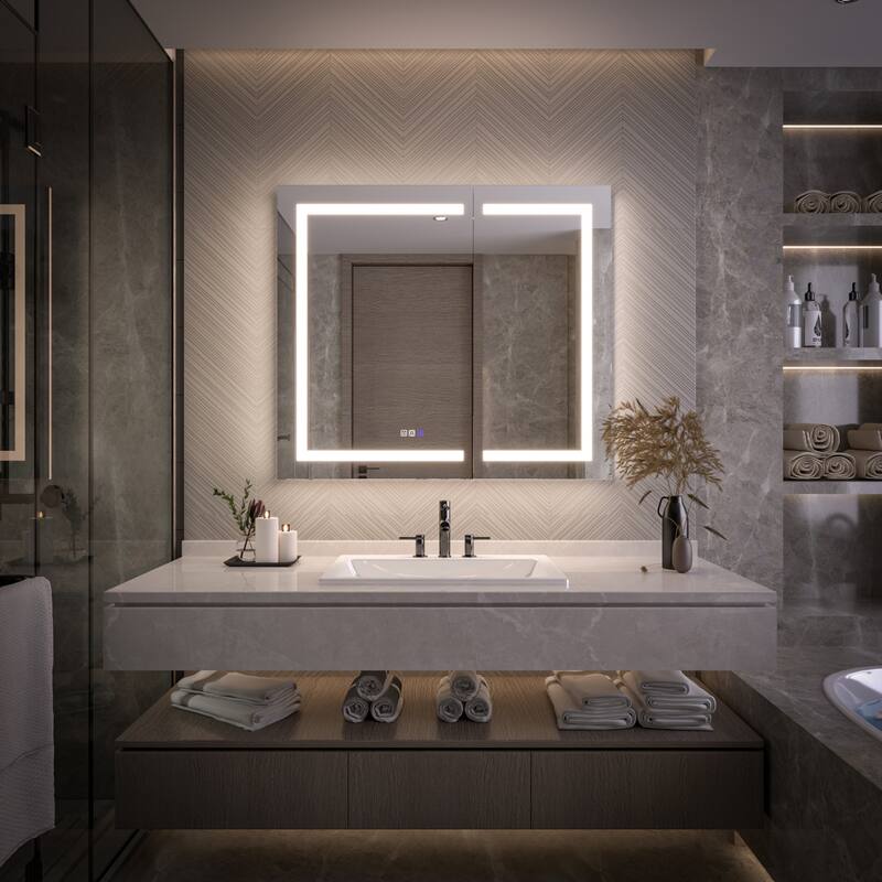 Modland 24"-42W x 36"H LED Medicine Cabinet Mirror with USB Charging,5x Makeup Mirror