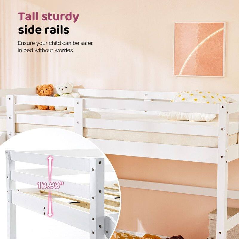 Loft Bed with Slide, Twin, Space Saving Kids Low Loft Bed with Guardrail and Ladder
