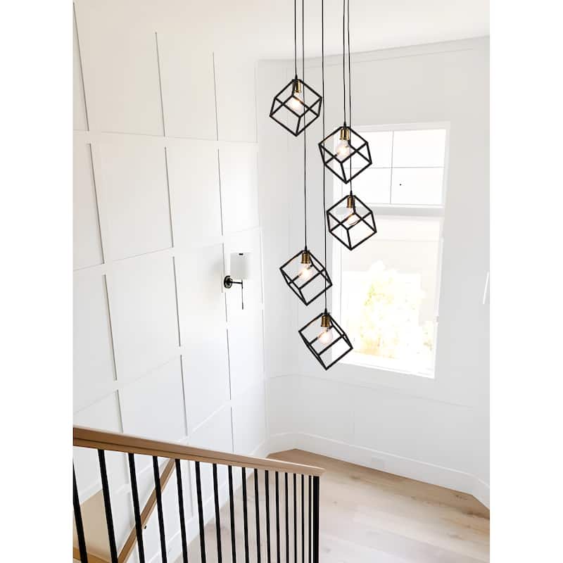 Geometric Pendant Chandelier for Stairway / Staircase, Adjustable Height 5 or 7 Light Cluster