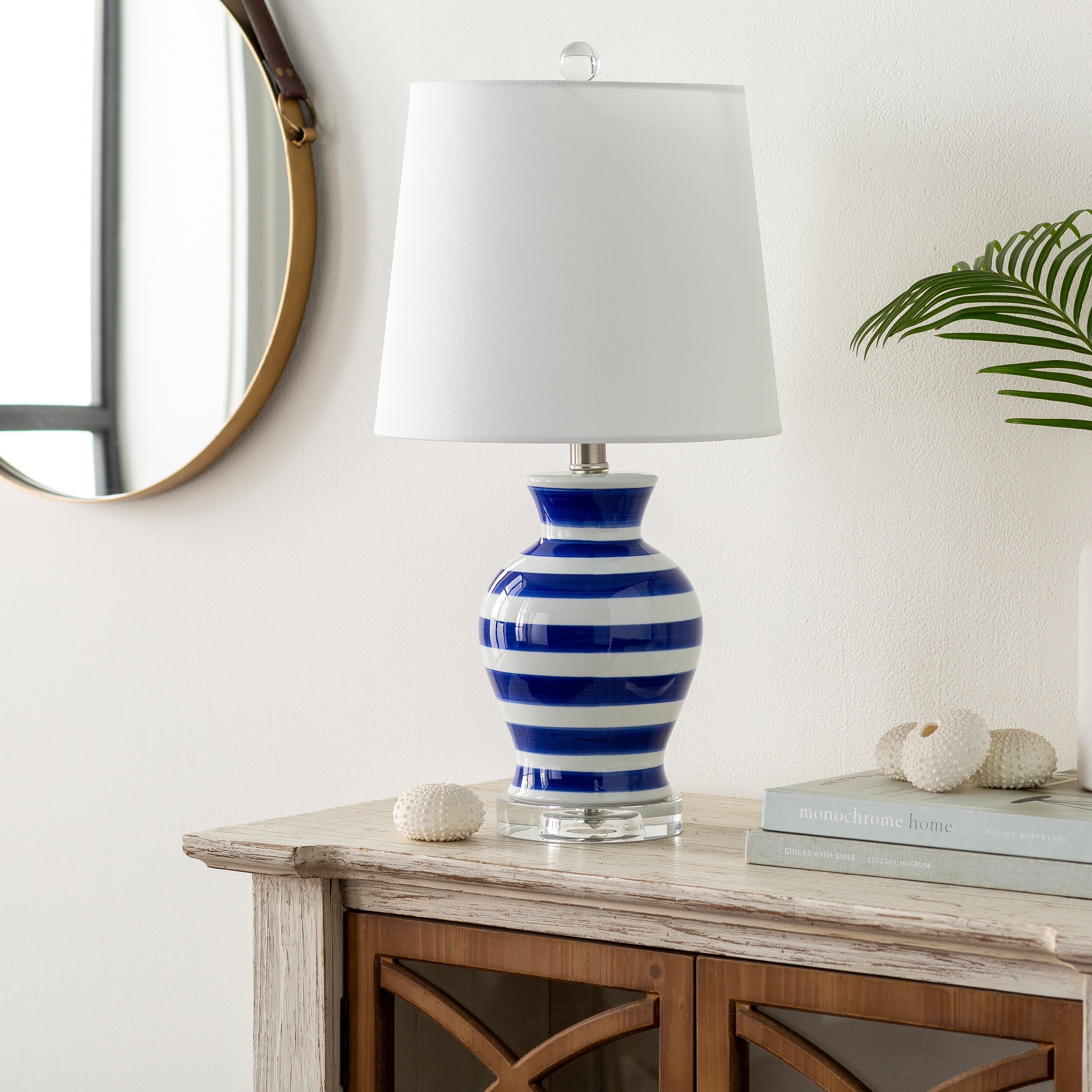 Artistic Weavers Jing Traditional Blue Striped Ceramic Table Lamp