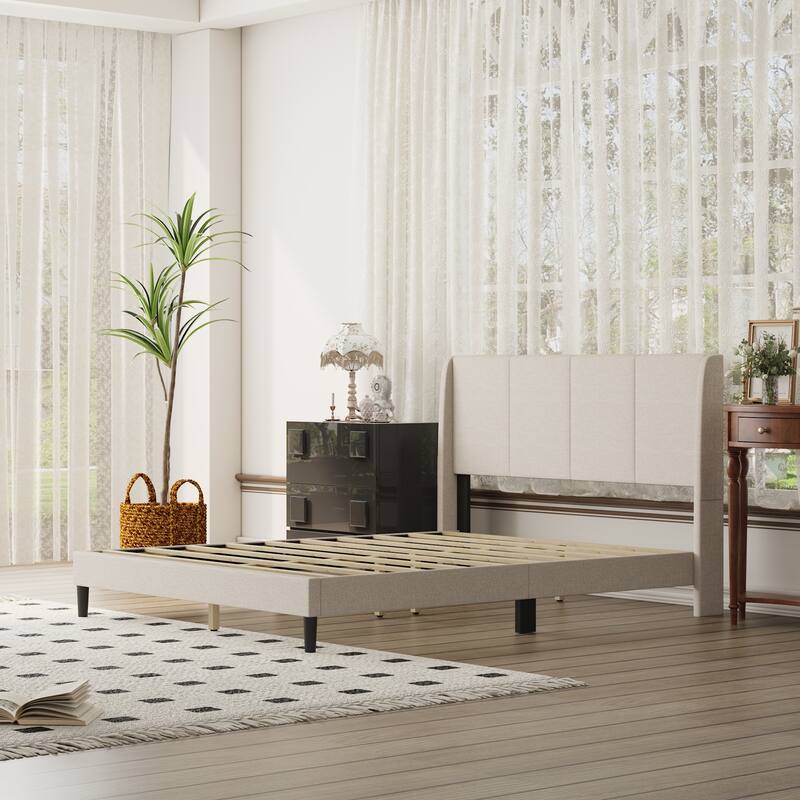 Cozy Beige Bedroom Upholstered Bed Frame,Stable Structure & Easy Maintenance,Durable Fabric,TB117 Verified
