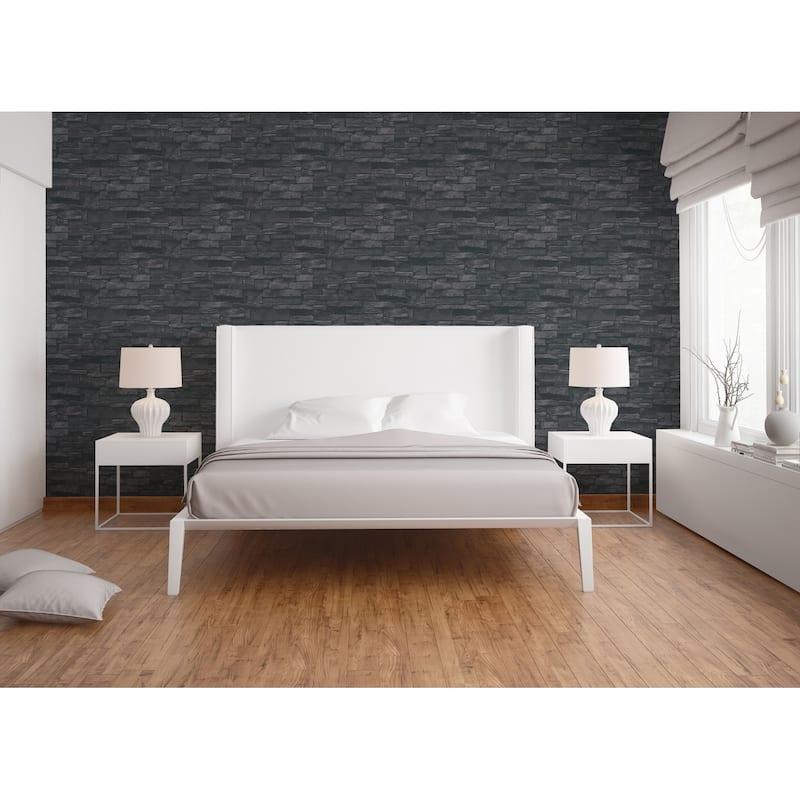 Galerie Wallcoverings Bricks and More Collection Black Sandstone Splendour Motif Matte Finish Vinyl on Non-woven Wallpaper Roll