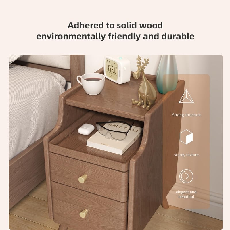 Solid Wood Nightstand with Drawers - 11.81"W