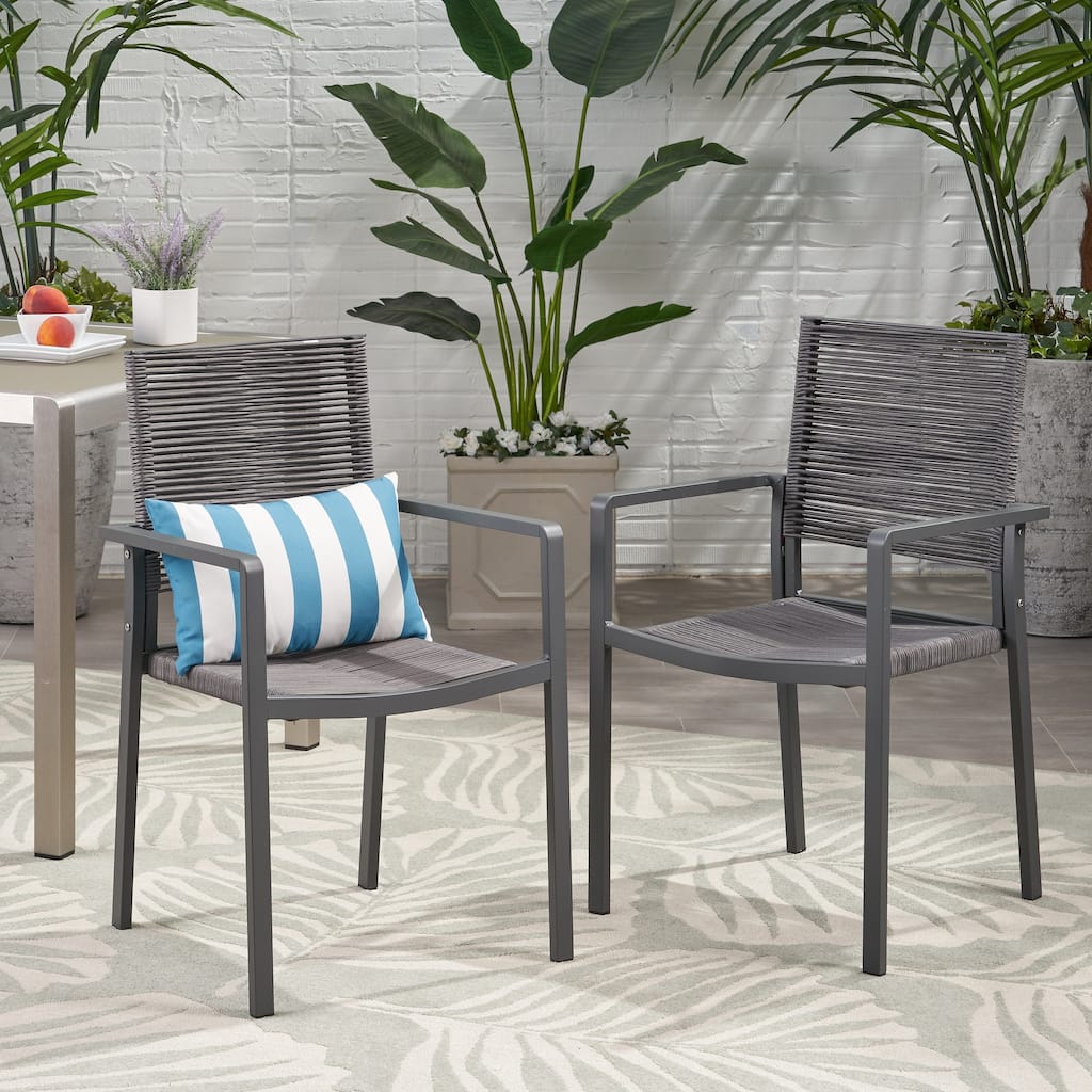 Outdoor Modern Dining Chairs Set of 2, All-Weather Rope Dining Chairs with Aluminum Frame for Dining Room