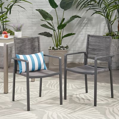 Roomfitters Outdoor Modern Aluminum Dining Chairs with Rope Seat, Set of 2, Stylish and Comfortable Design