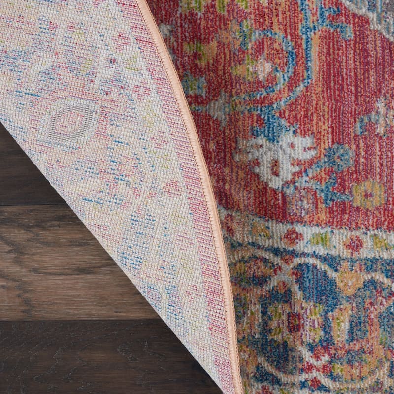 Power Loomed Distressed Geometric Floral Traditional Non Skid Stain Resistant Area Rug - 142' X '106' X '0.5