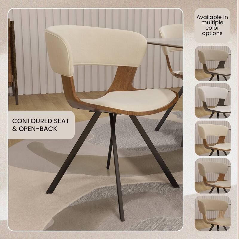 Dining Chair Upholstered in Leather or Velvet in Black Iron with Curved Open-Back Design Side Chair