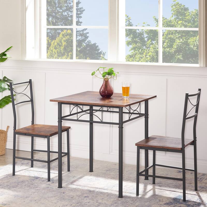 3-Piece Kitchen Dining Room Table Set Retro Brown Chair Suitable for Living Room, Kitchen