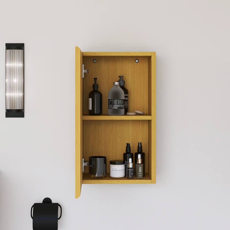 Wall Mounted Bathroom Cabinet with Door and Shelves in Oak