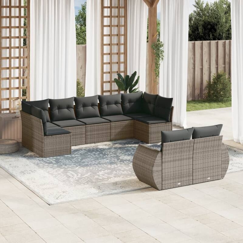 vidaXL Patio Sofa Set with Cushions Outdoor Conversation Furniture Poly Rattan - Gray without table - 24.4 x 28.0 x 27.2