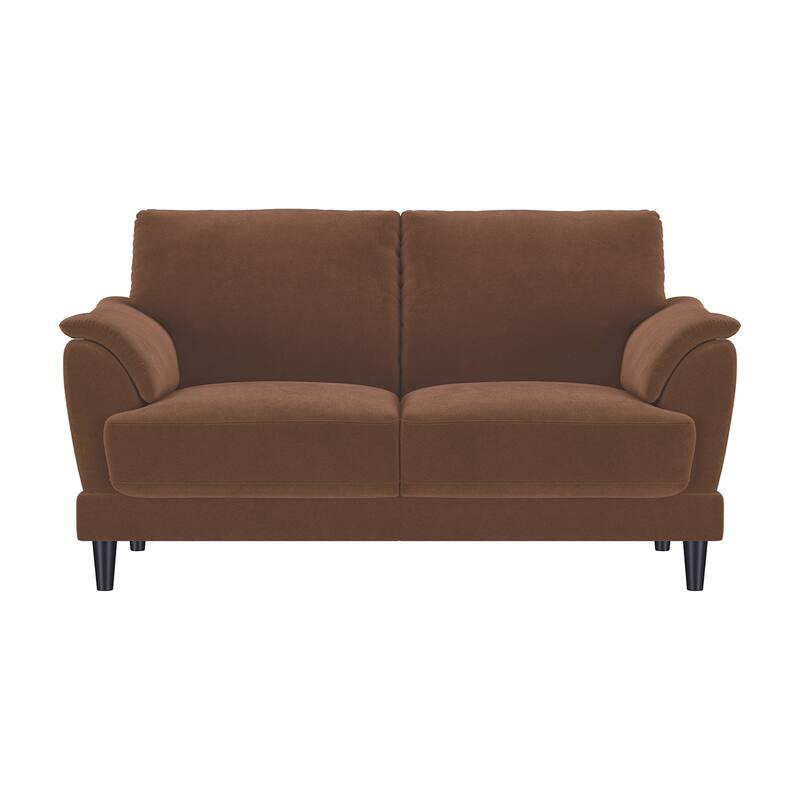 Velvet Upholstered Loveseat with Wooden Tapered Legs in Rust - Rust