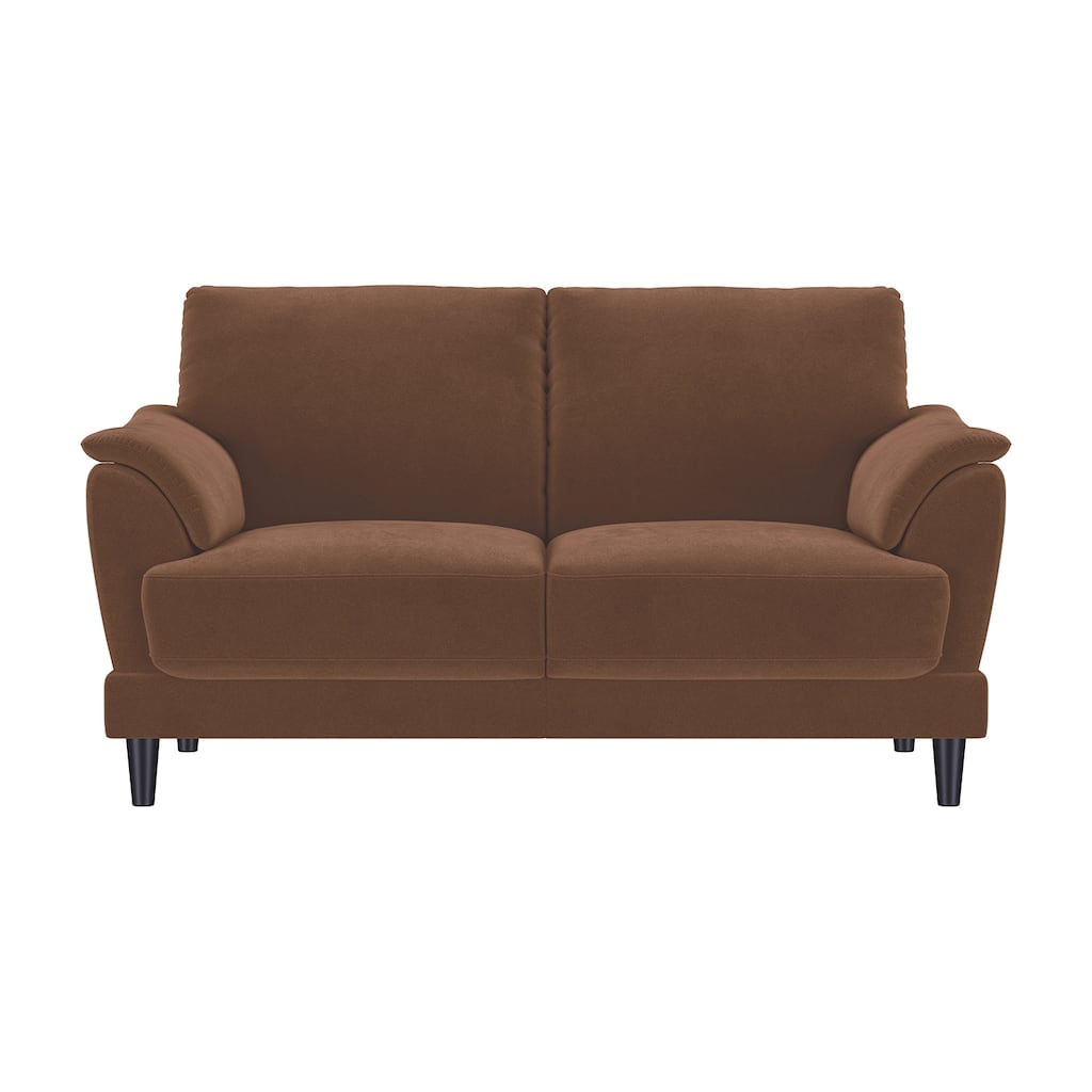 Velvet Upholstered Loveseat with Wooden Tapered Legs in Rust