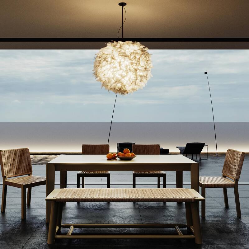Extendable Solid Wood Dining Set - Rattan Chairs