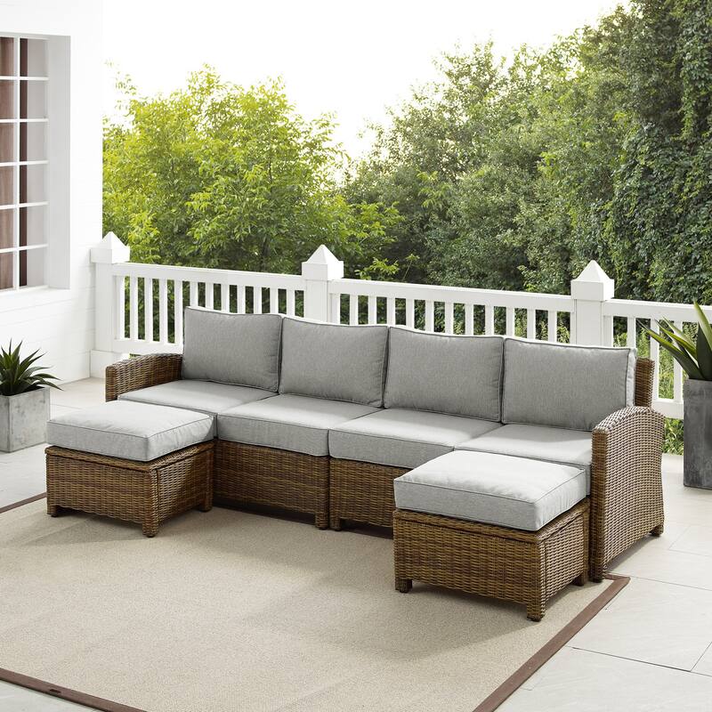 Crosley Bradenton 4Pc Outdoor Wicker Sectional Set - 70.5"d x 105.5"w x 32.5"h