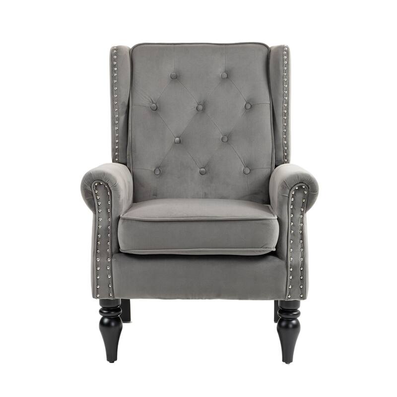 Tufted High Back Chair Living Room Wood Frame Armchair
