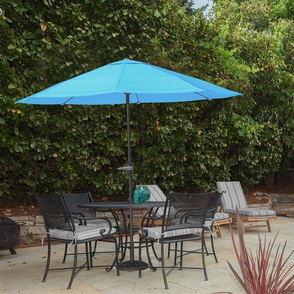 blue 9 foot patio umbrella Pure Garden 9' Aluminum Patio Umbrella with Auto-Crank