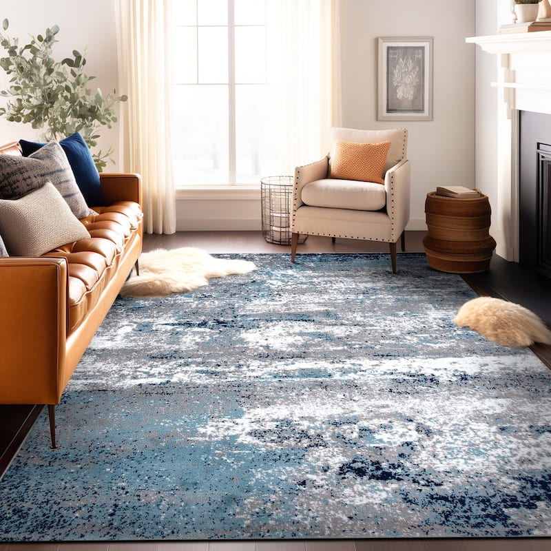 World Rug Gallery Distressed Abstract Watercolor Area Rug