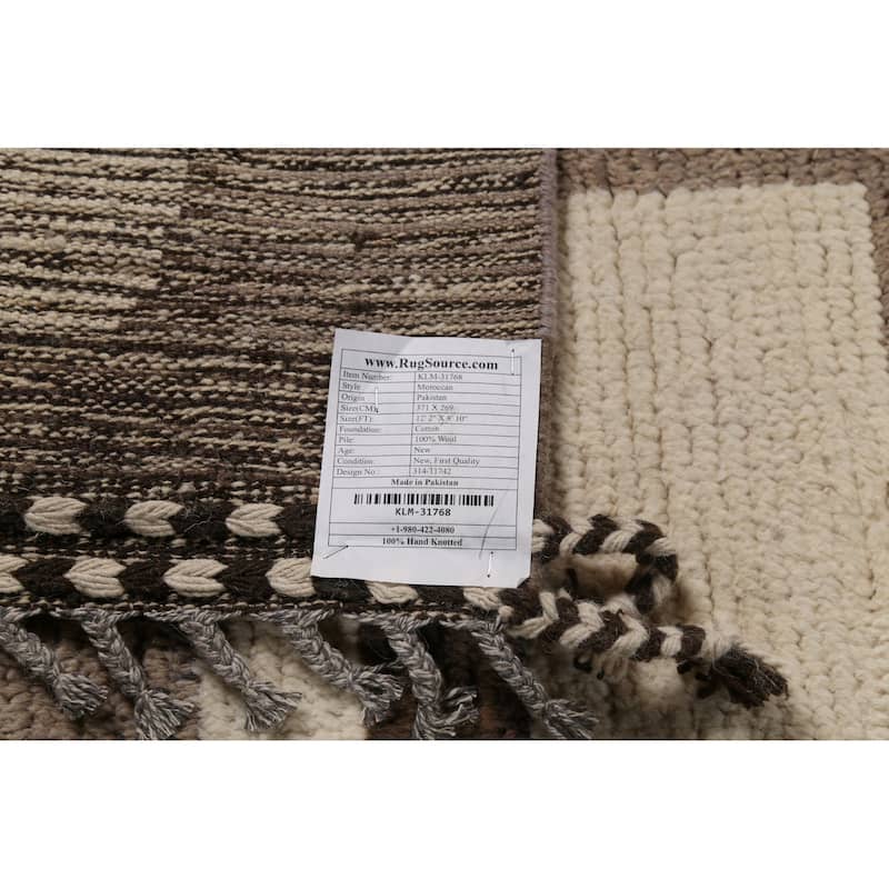 Moroccan Abstract Area Rug Hand-Knotted Geometric Wool Carpet - 8'10"x 12'2"