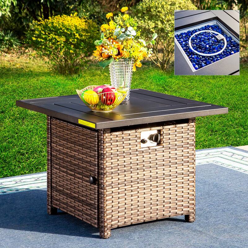 MAISON ARTS Oversized 6-Piece Outdoor Patio Set with Fire Pit - 3-Seater Sofa, 2-Seater Sofa, Swivel Chairs, Ottomans (Beige)