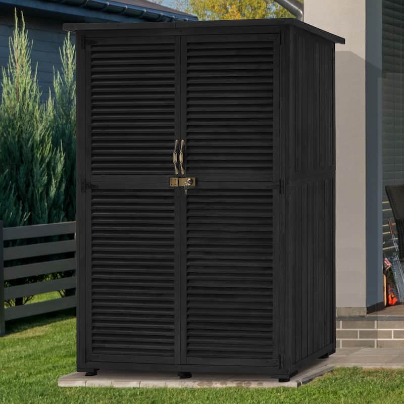 MCombo Outdoor Storage Cabinet Shed, Shuttered Doors with Lock, Wooden 0709 / 0808 / 1900 - Large - Black