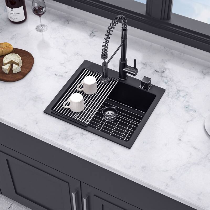 Drop-in Single Bowl Quartz/Granite Composite Kitchen Sink in Matte Black