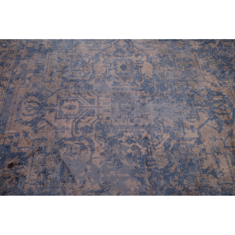 All-Over Blue Abstract Indian Area Rug Handmade Wool Carpet - 6'7"x 9'8"