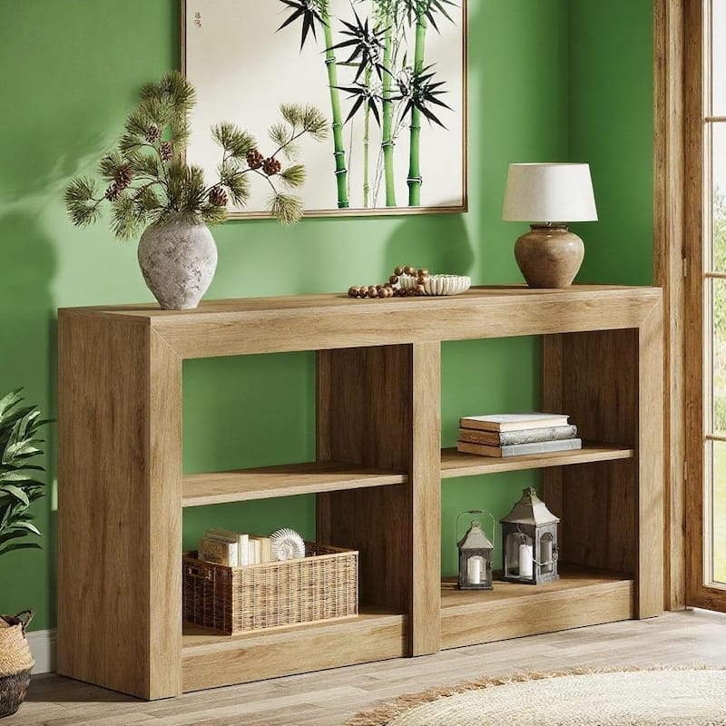 Rustic Brown 3-Tier Console Table with 4-Section Shelves MDF Wood Foyer, Sofa, or TV Stand 59 Inch - 59.06" x 13.78" x 33.46" - Brown