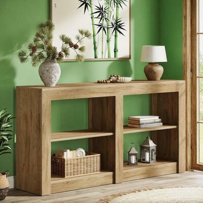 Rustic Brown 3-Tier Console Table with 4-Section Shelves MDF Wood Foyer, Sofa, or TV Stand 59 Inch - 59.06" x 13.78" x 33.46"