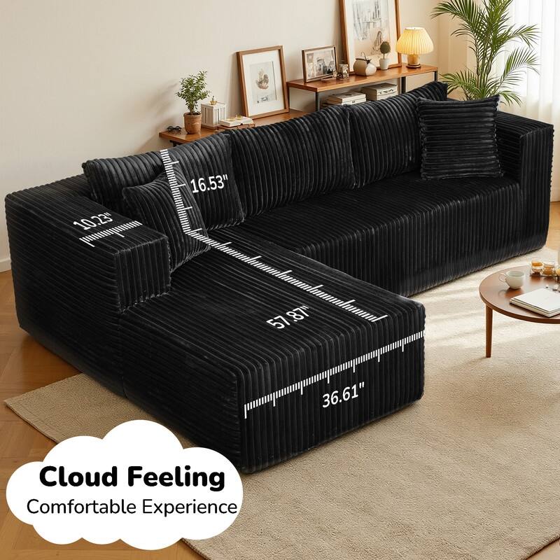 105-in L Casual Black( Corduroy)-Right Chaise Sectional