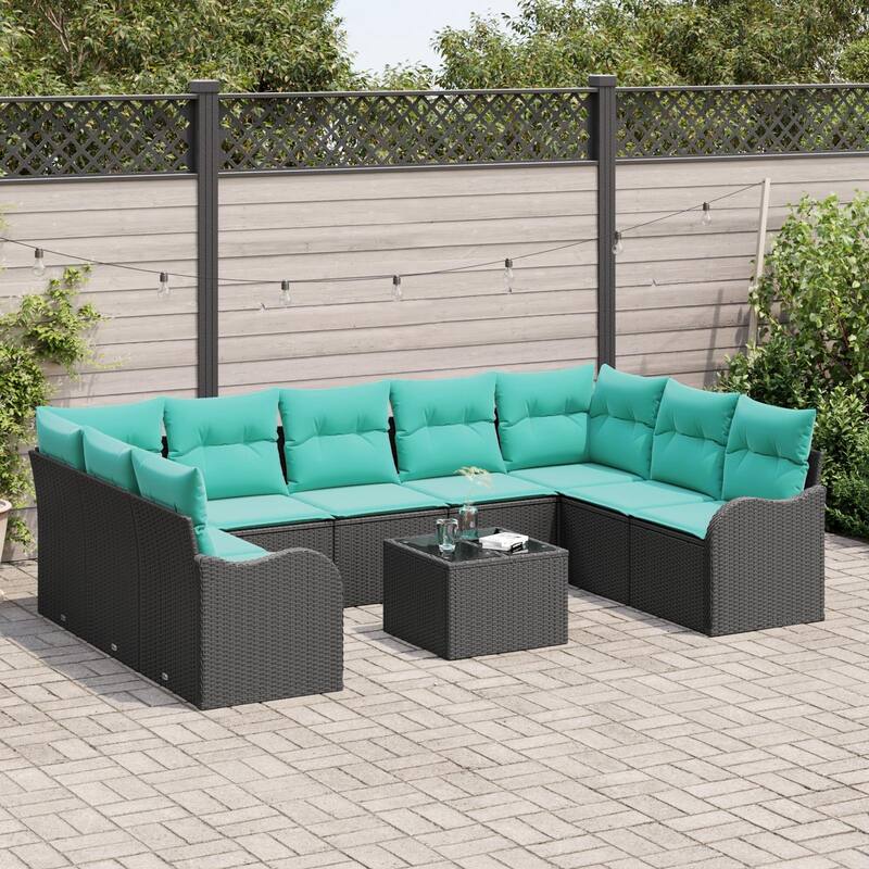 vidaXL 9/10 Garden Sofa Set with Cushions Black/Brown/Grey Poly Rattan - 113.8 x 69.9 x 27.2