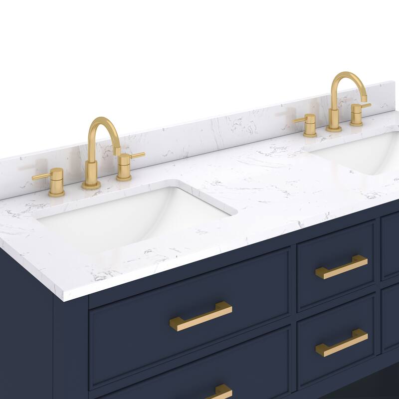Avanity Brooks 61 in. Double Vanity in Navy Blue finish and Cala White Engineered Top