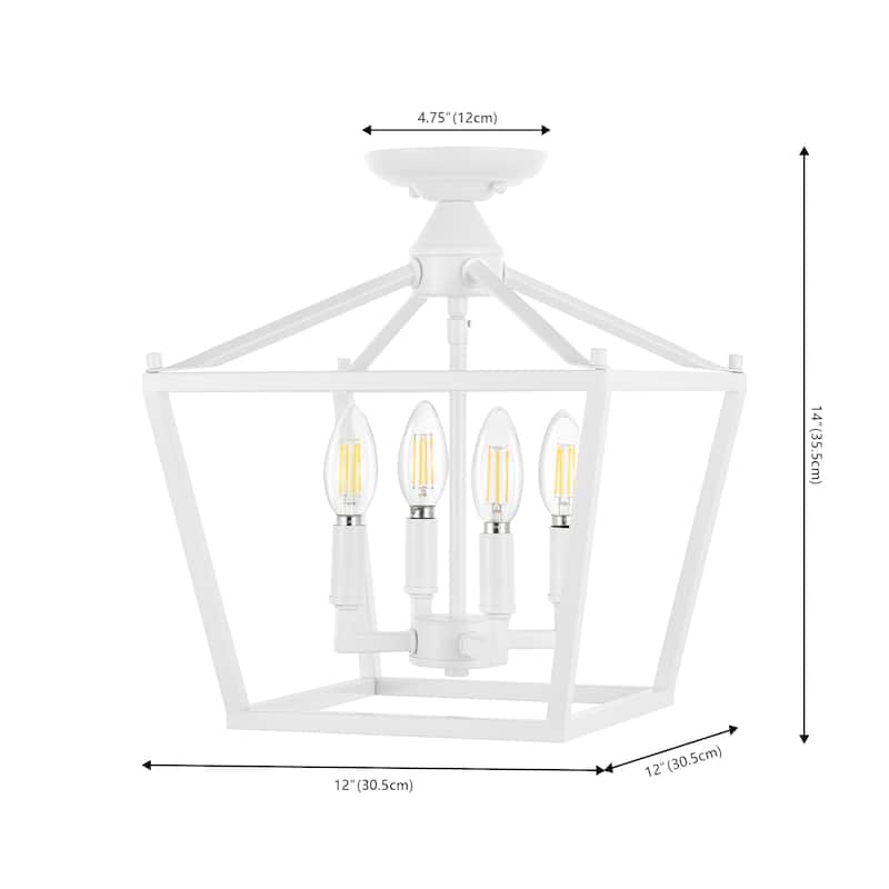 Milton Mini Lantern 4-Light Iron Modern Farmhouse LED Flush Mount, by JONATHAN Y