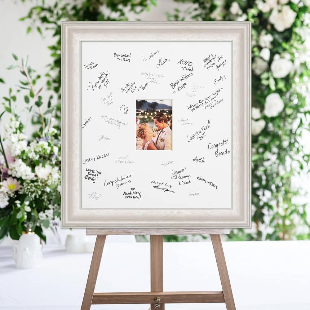 Trio Signature Mat Picture Frame - Autograph Photo Frame Guest Book Alternative for Weddings, Graduations, or Retirement