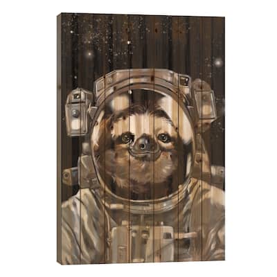 Astronaut Sloth Selfie Print On Wood by Big Nose Work - Multi-Color