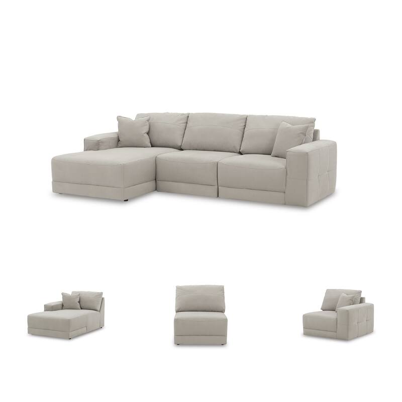 Signature Design by Ashley Next-Gen Gaucho Light Gray 3-Piece Sectional Sofa with Chaise - 113" W x 68" D x 36" H