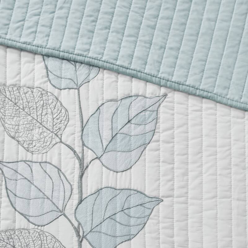 GDF Studio - Leaf Embroidered Reversible Quilt Set with Decorative Pillows