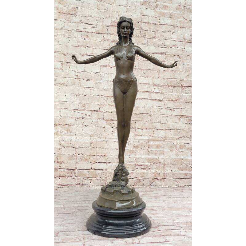 Hand Made Chiparus Gorgeous Woman Diver On Rock Bronze Sculpture Statue